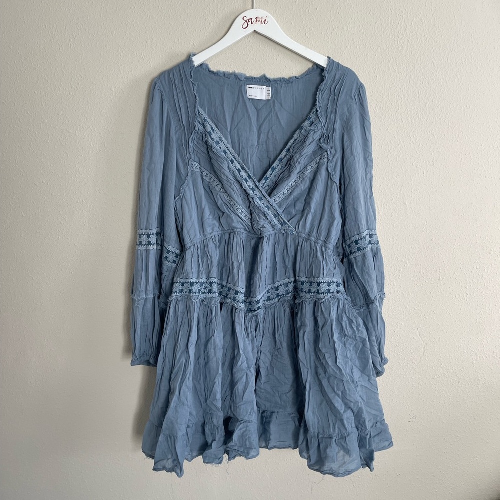 Asos Pewter Blue Ruffle Mini Dress Size 14